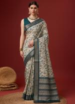 Cotton Pearl White Festival Wear Floral Print Saree